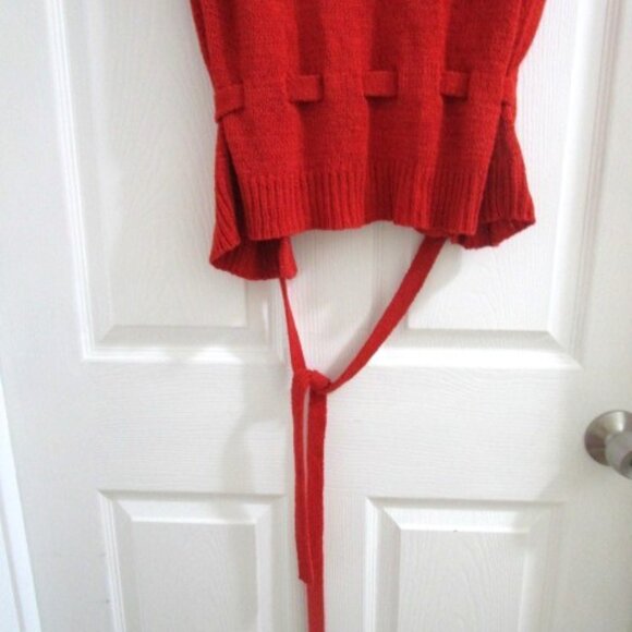 AUGUST SILK Red/Orange Belted Ribbed Knit Short Sleeve Cardigan XL - Picture 4 of 4